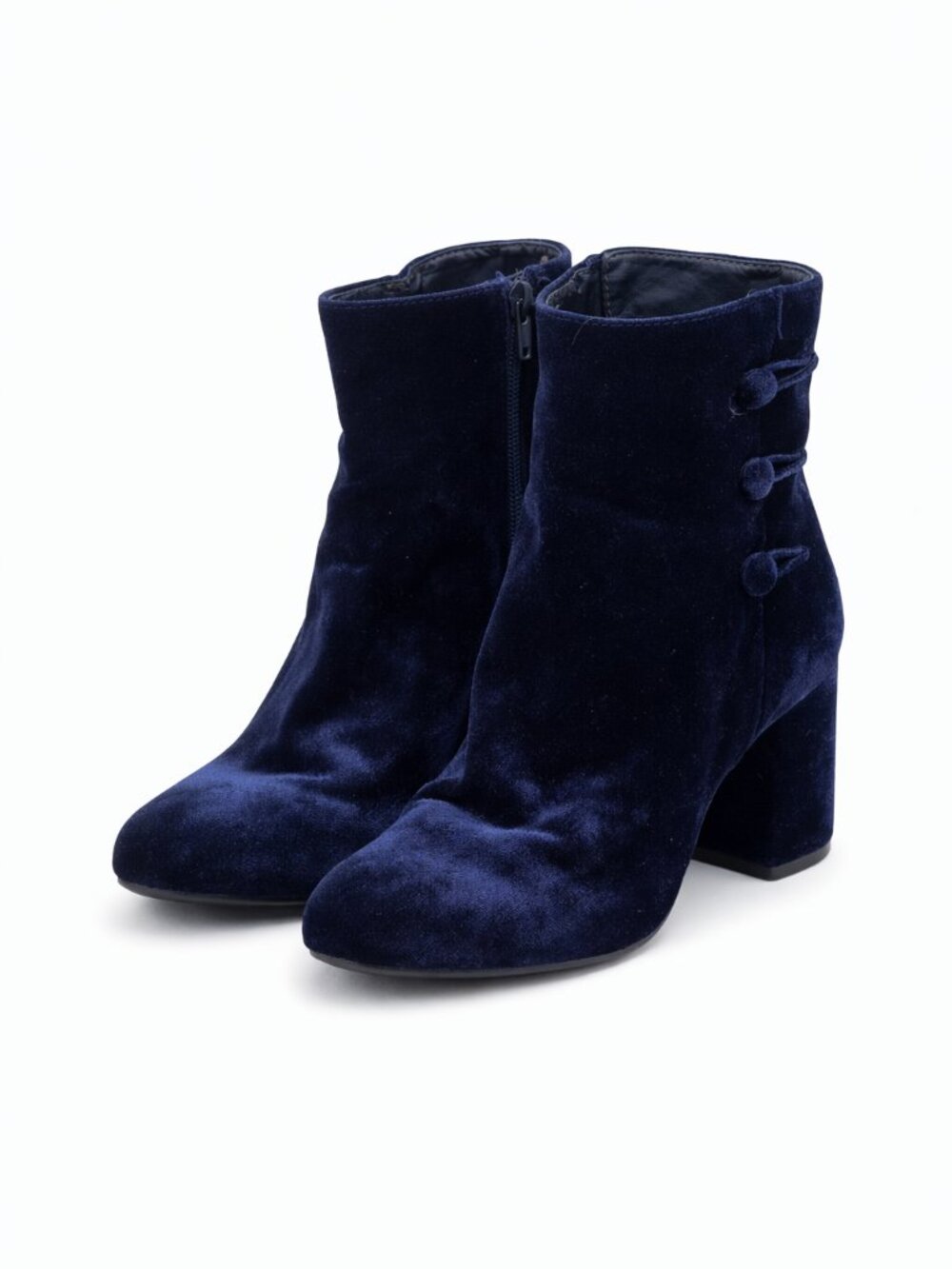 Nine West Velvet Ankle Boots Navy Blue Block Heel Size 8.5 M